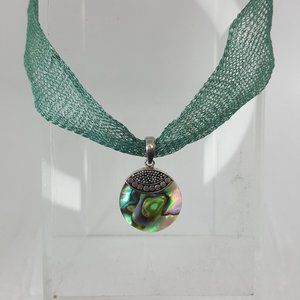 Mesh Metal Necklace w .925 Abalone pendent